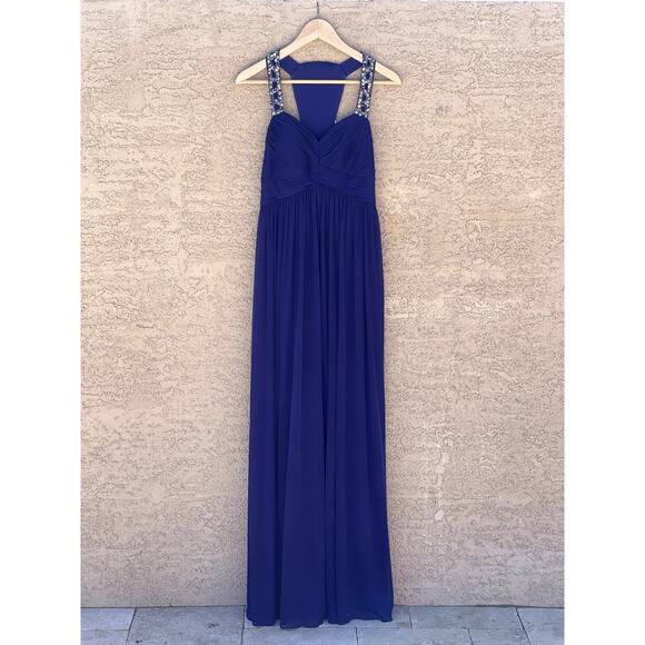 Betsey & Adam Purple Sequins strap and Back Formal Gown - 8 - Picture 1 of 6